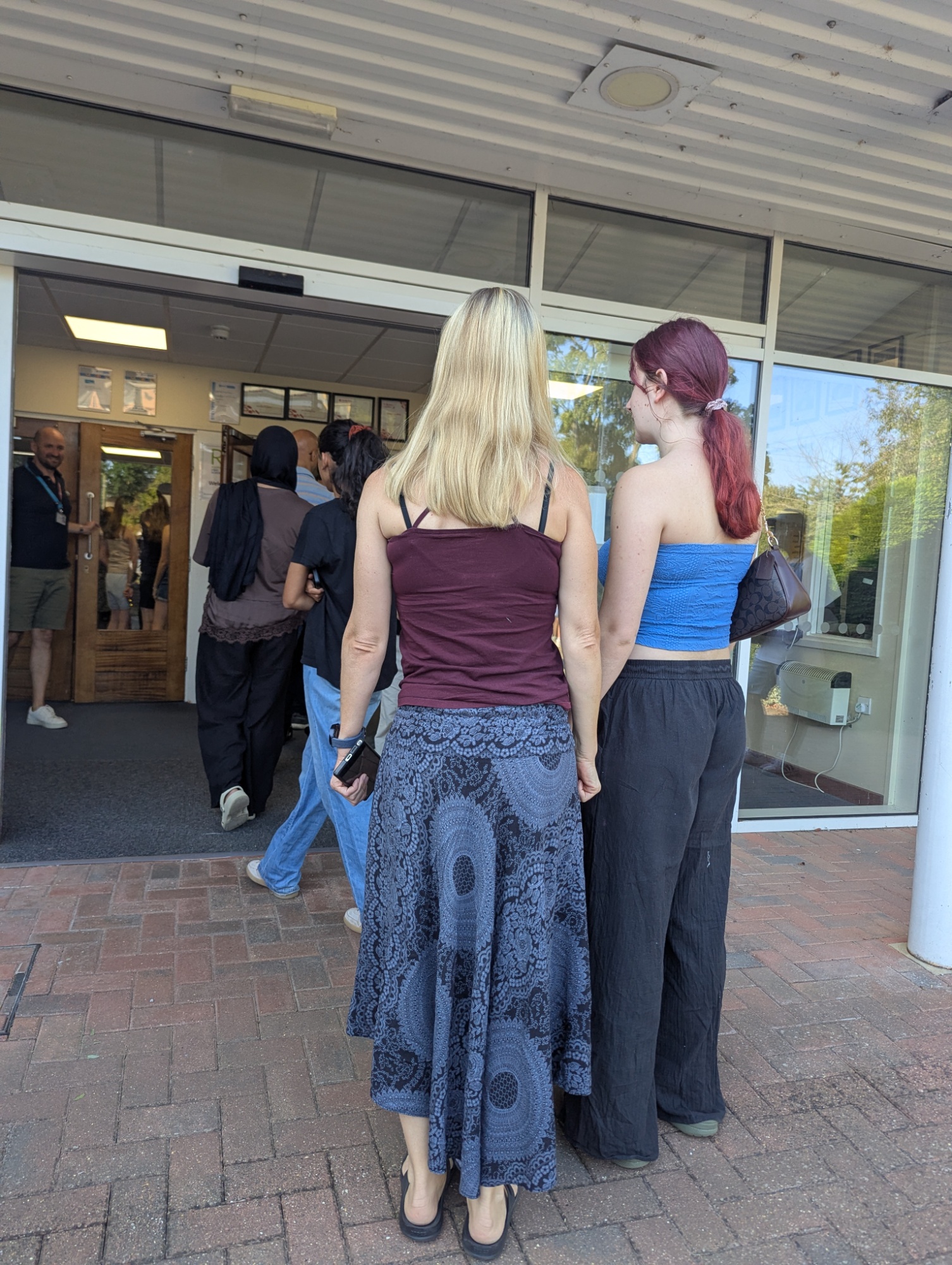 Students queuing to collect their A Level results