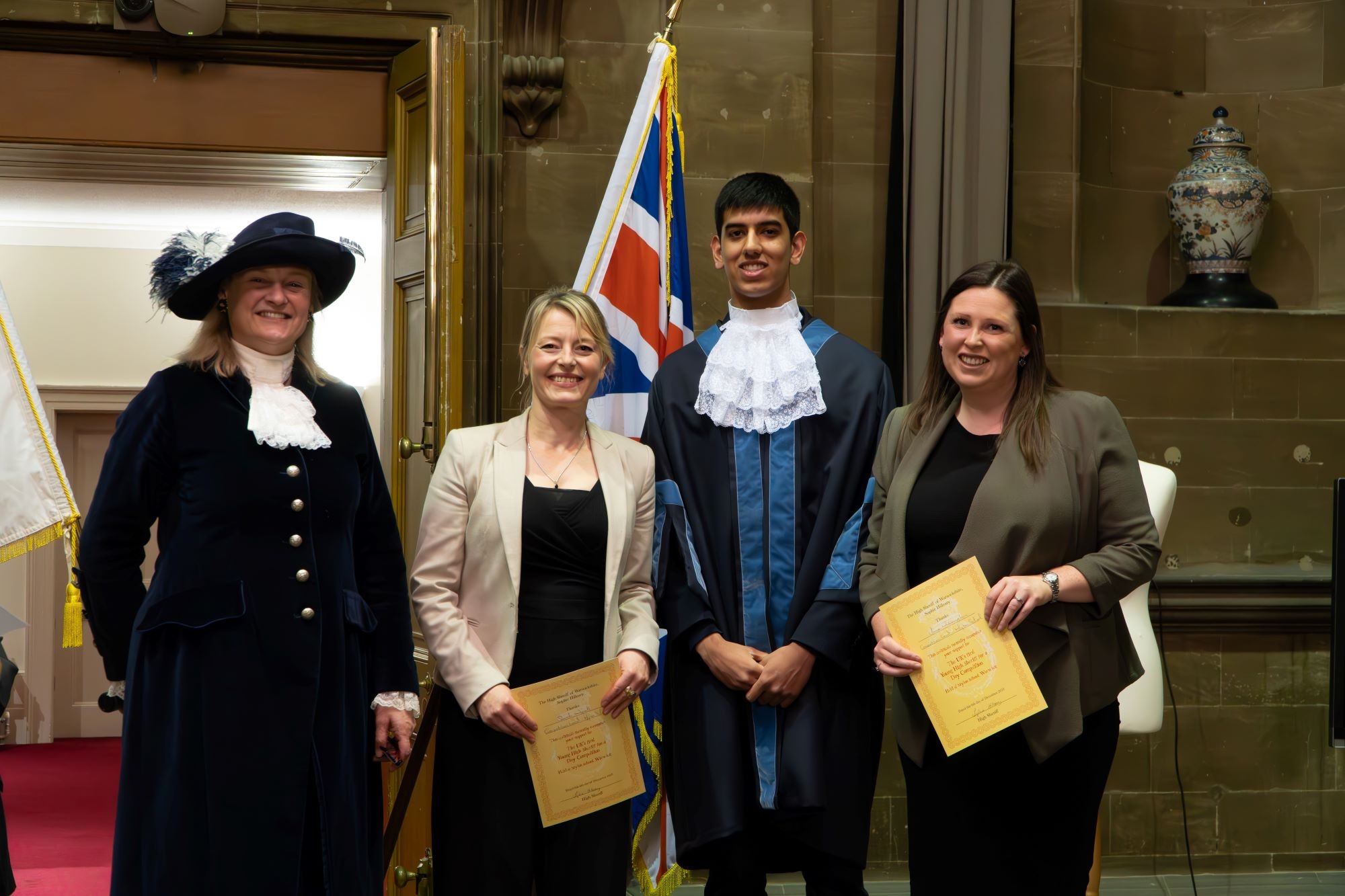 Aaron with last year's High Sheriff, Sophie Hilleary, and teachers from Myton School 