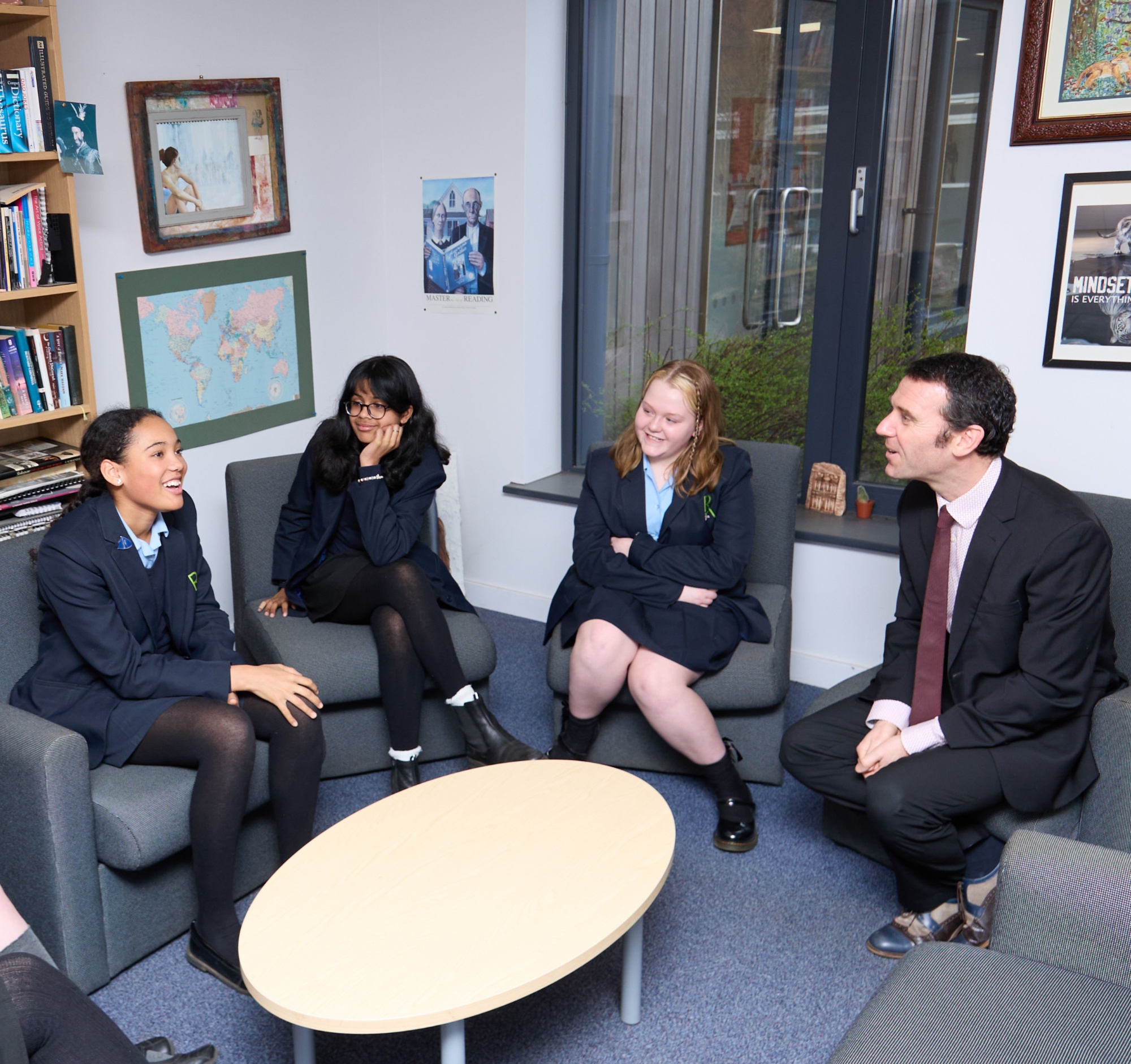 Head Teacher Mr Mark Grady chatting to Year 7 students 